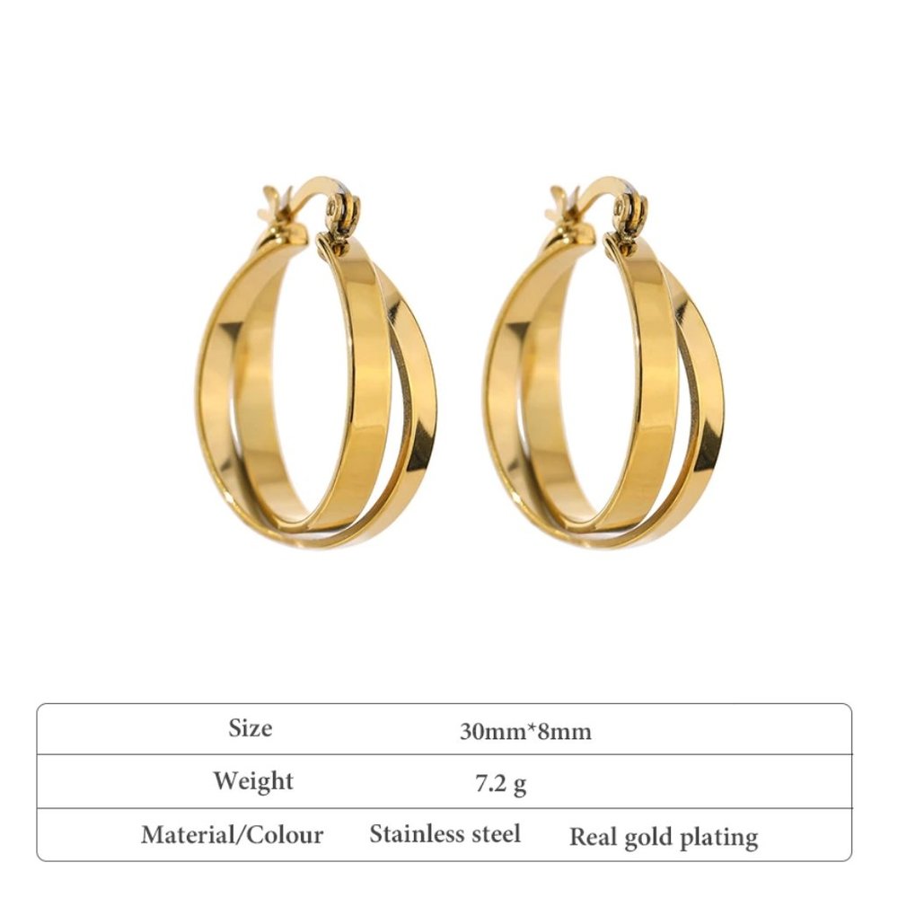 NEW 18K Gold Plated Double Cross Interlocking Round Hoop Earrings - Picture 5 of 5